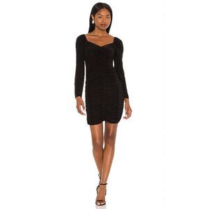 Minkpink Chaima Black Velvet Ruched Long Sleeves Mini Dress NWT Sexy LBD Stretch